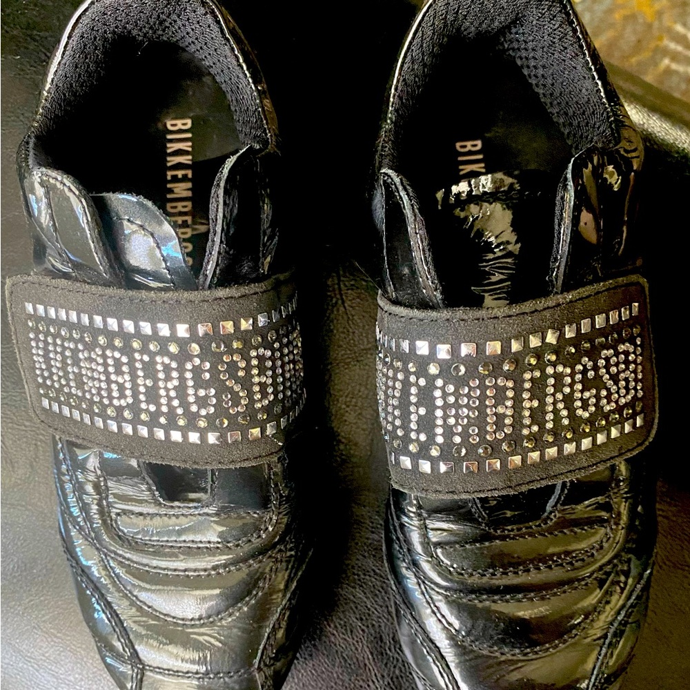 Girls Dirk Bikkenbergs Velcro bedazzled black sneakers, size 13